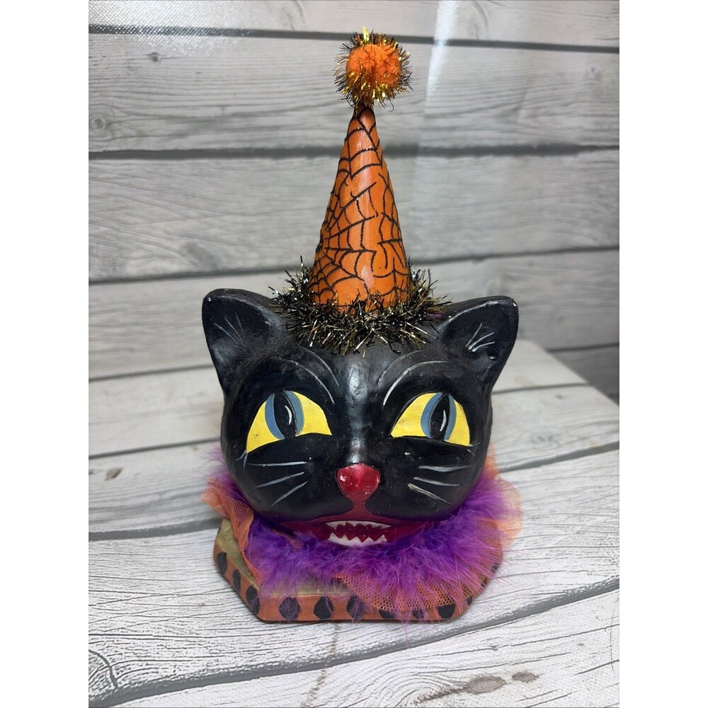 Bethany Lowe Style Halloween Sassy Cat Large Bucket Lantern